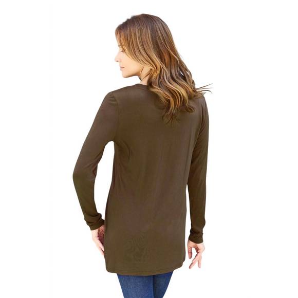 NEW BASIC BAE luxe long sleeve top with pockets in chocolate - Picture 3 of 5